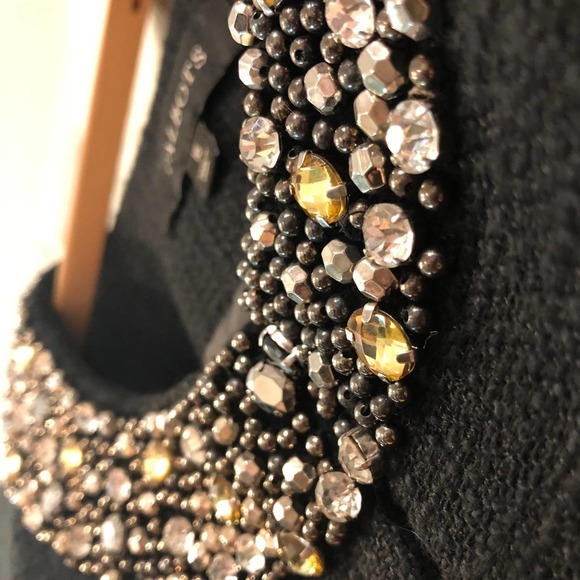 Talbots Black Jeweled Rhinestone Collar Cotton Tweed Blazer Jacket 3/4 Sleeve 16 - Picture 8 of 12